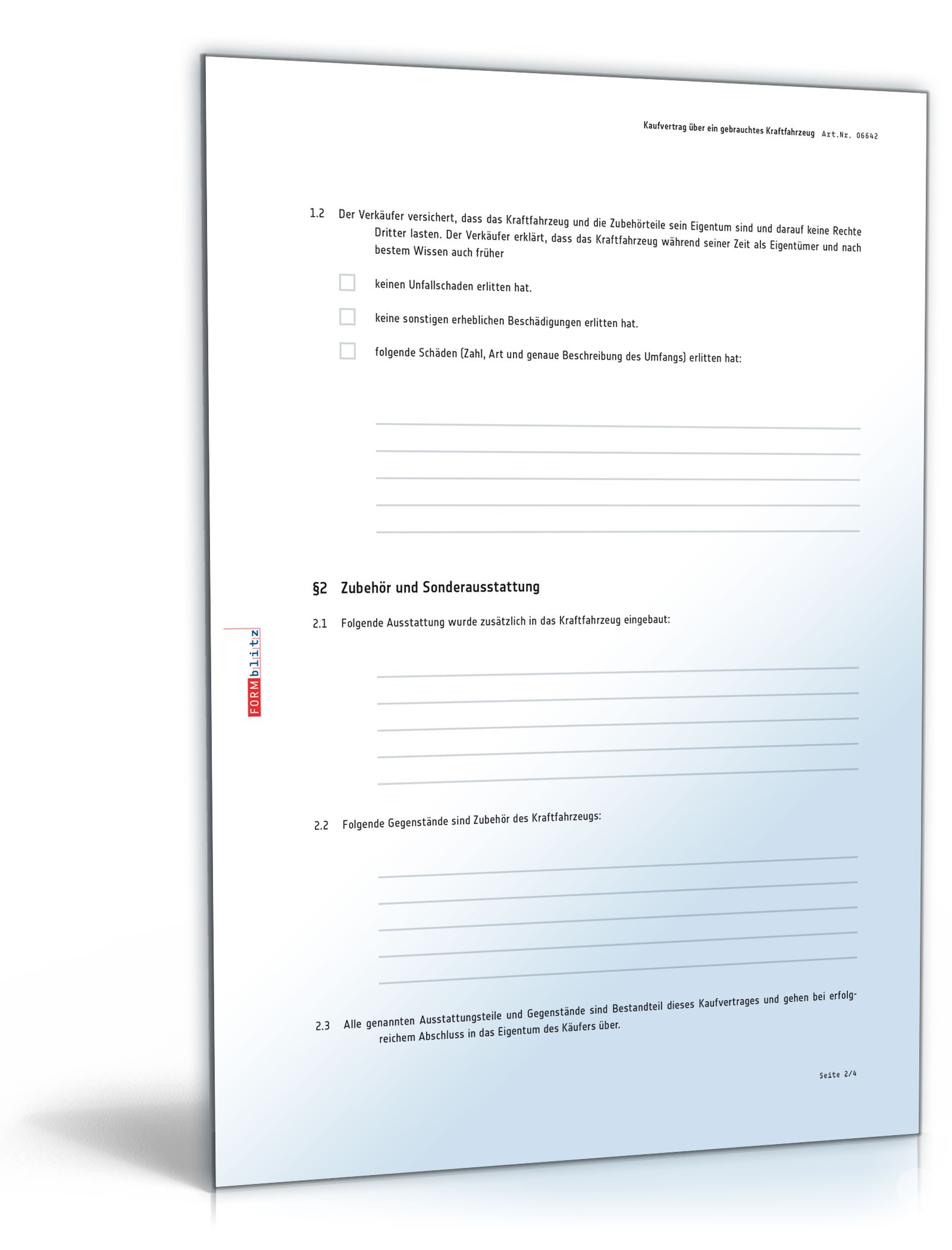 Kaufvertrag über ein gebrauchtes Fahrzeug PDF. Seite: 2