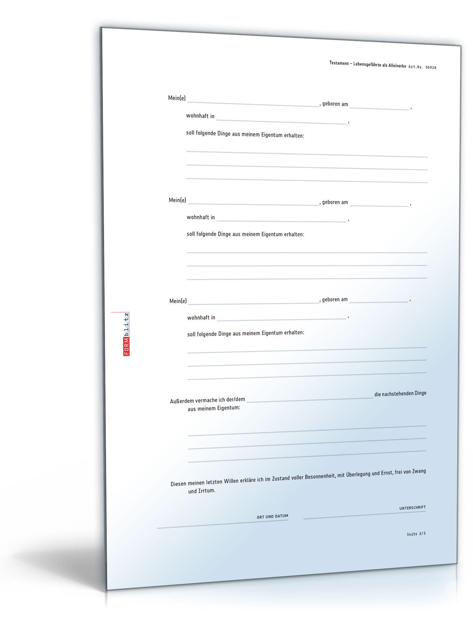 Testament - Lebensgefährte als Alleinerbe PDF. Seite: 2