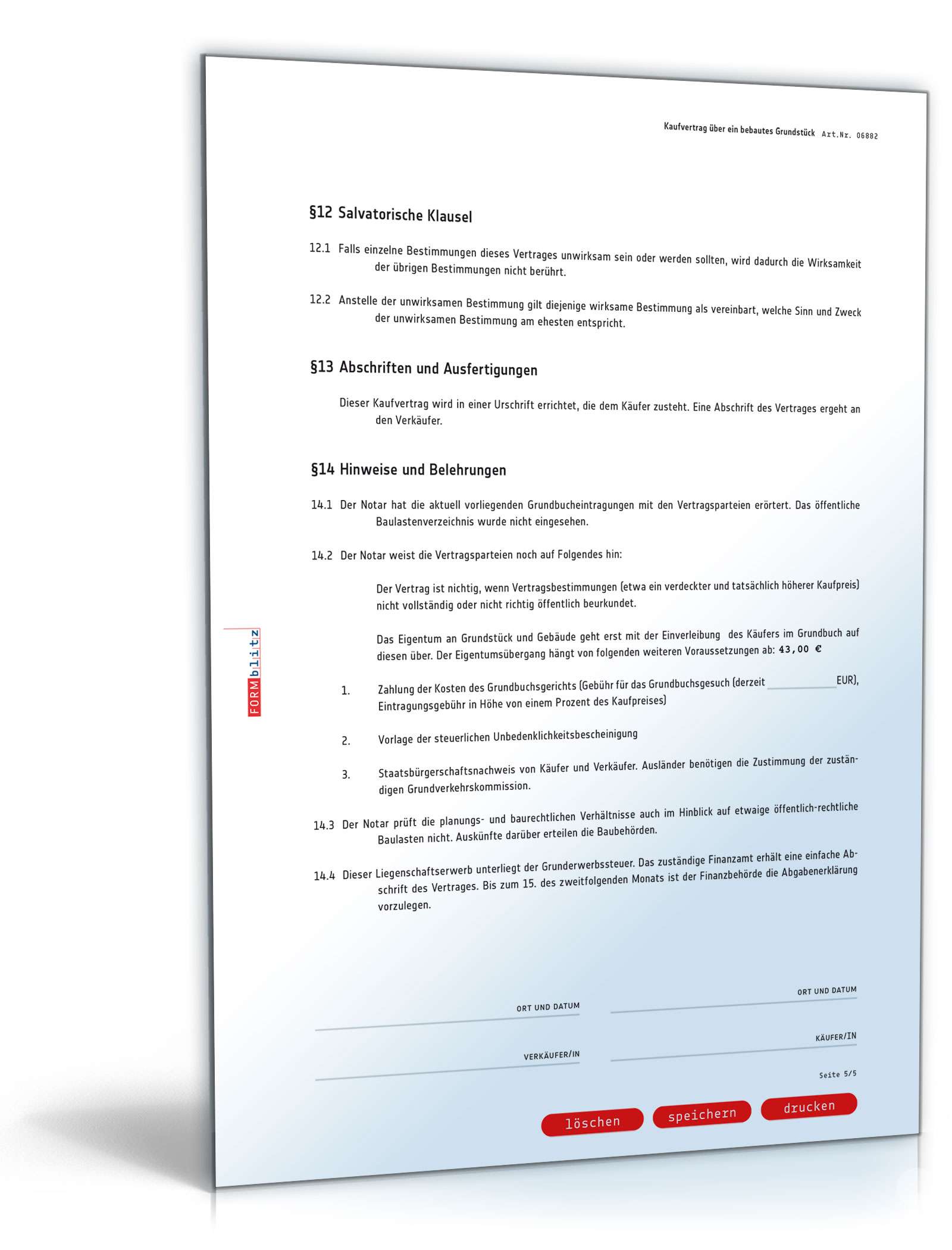 Kaufvertrag über ein bebautes Grundstück PDF. Seite: 5