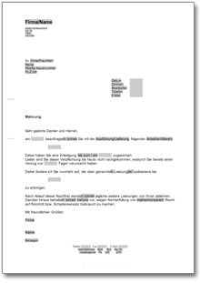 Fristsetzung bei Verzug einer Lieferung oder Dienstleistung Word