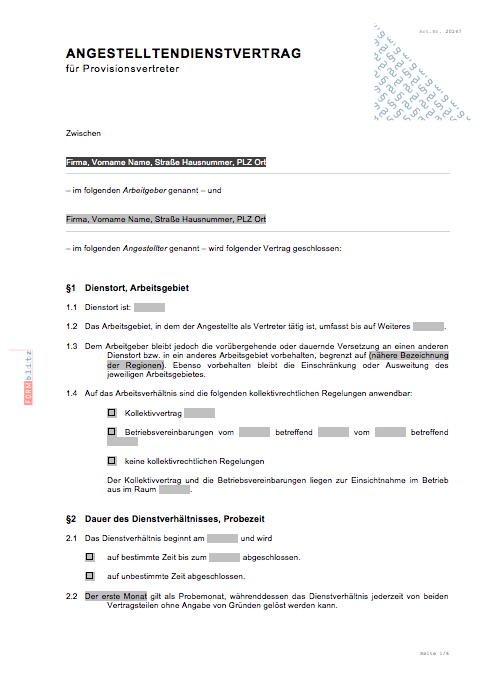Dienstvertrag für Provisionsvertreter Word. Seite: 2