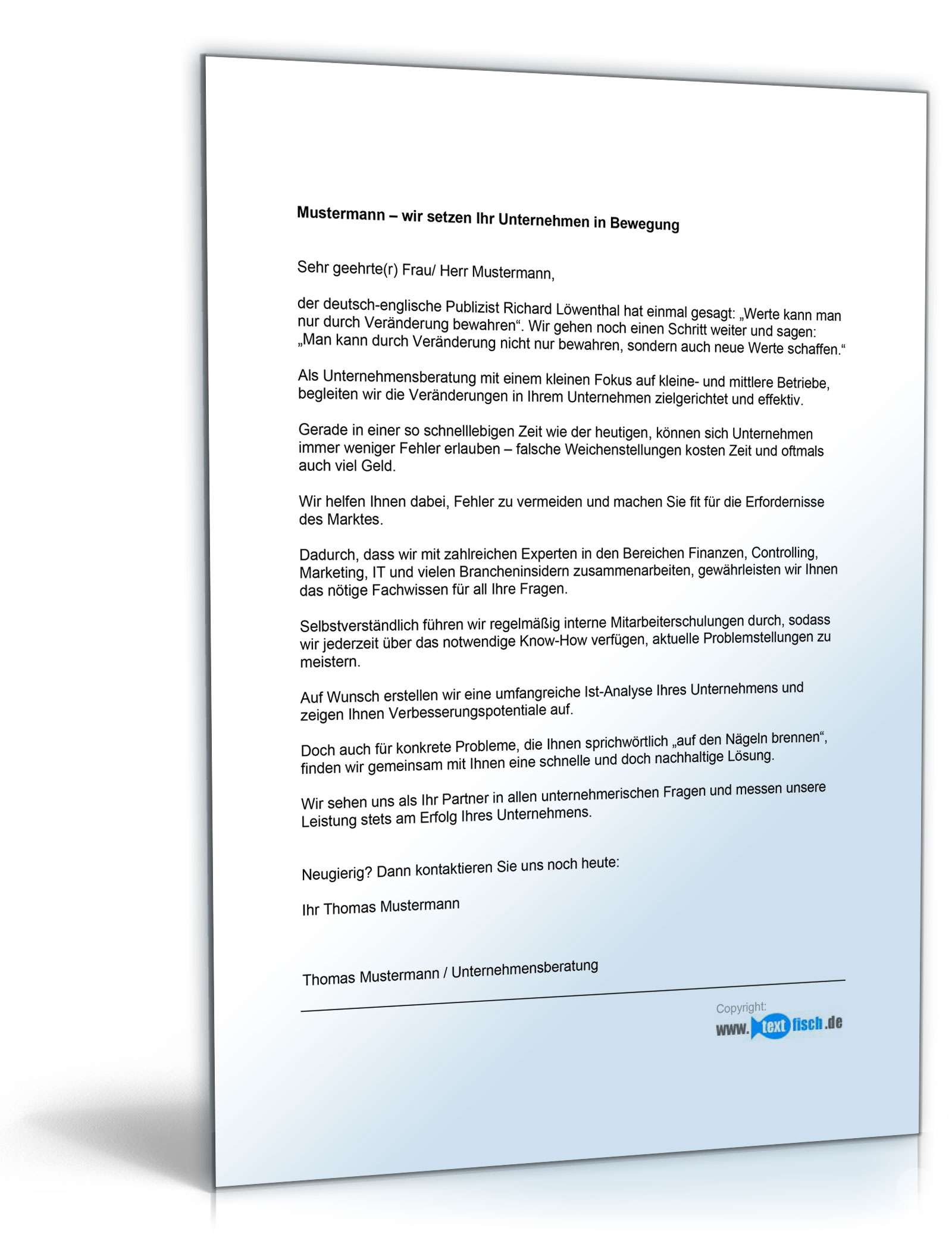 Werbebrief für eine Unternehmensberatung