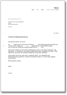 Beschwerde über ungerechtfertigte Mietpreise Word