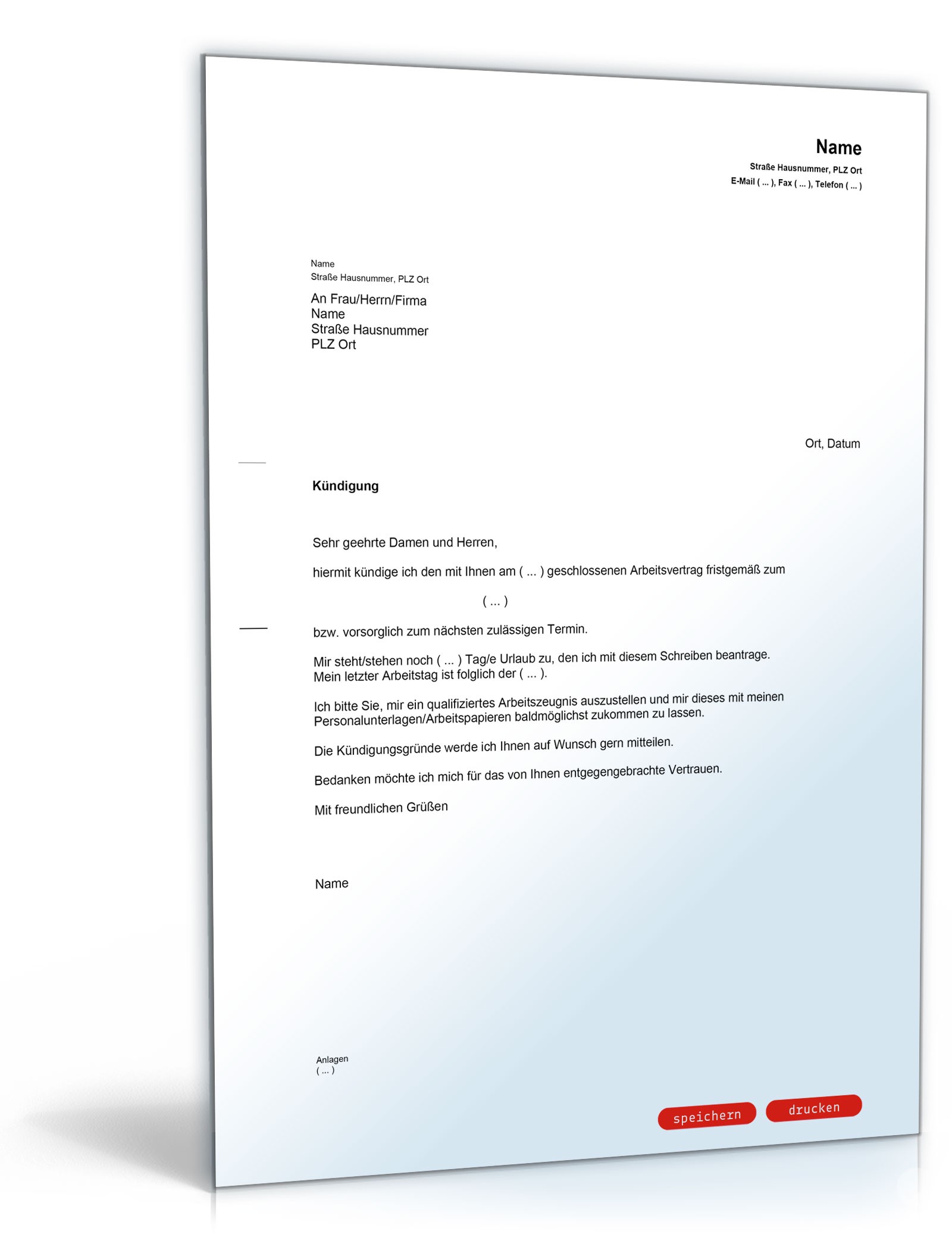 Kündigung Dienstvertrag PDF