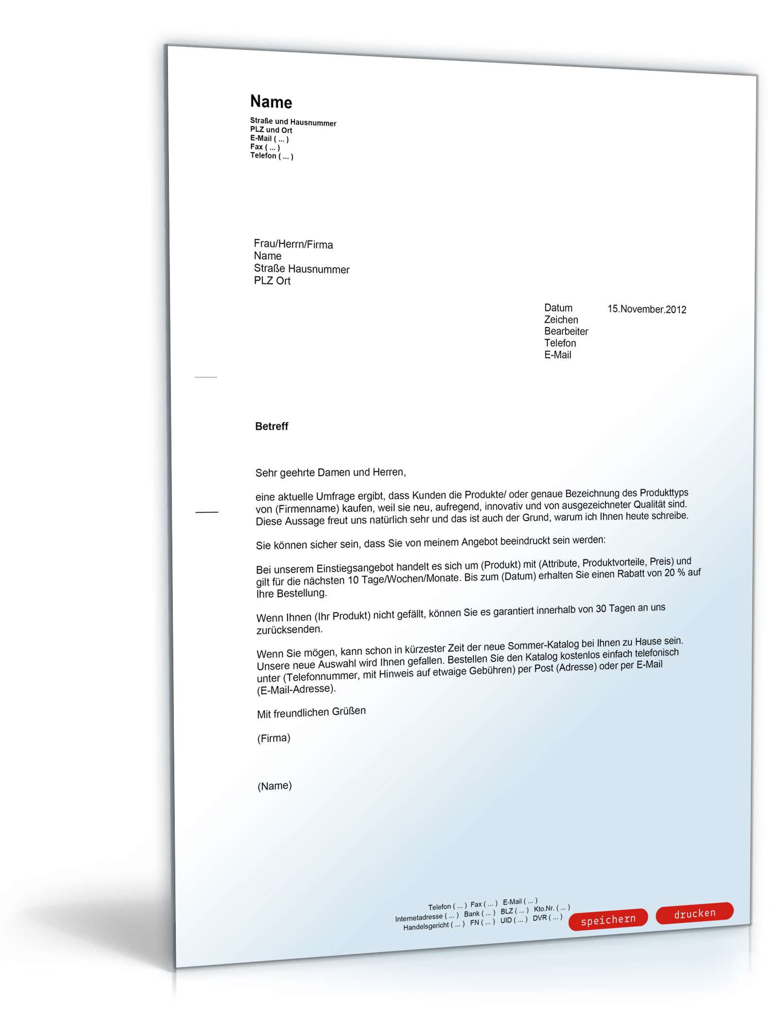 Allgemeiner Werbebrief für neue Produkte PDF