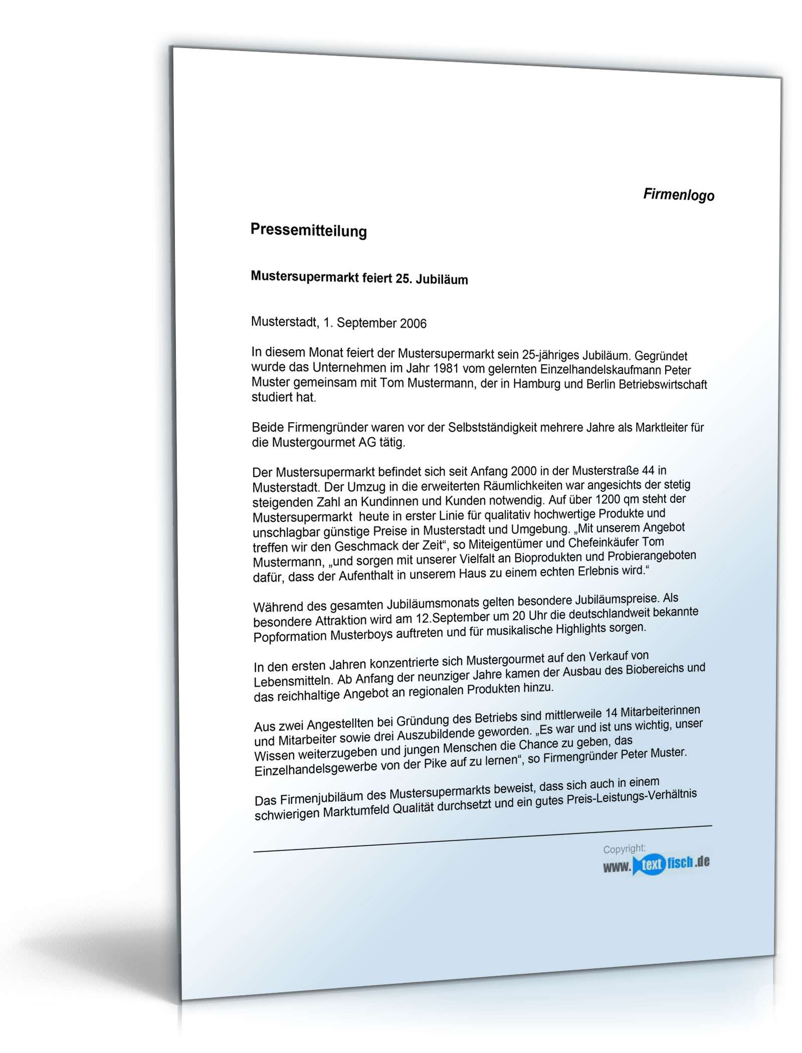 Pressemitteilung Firmenjubiläum (Supermarkt)