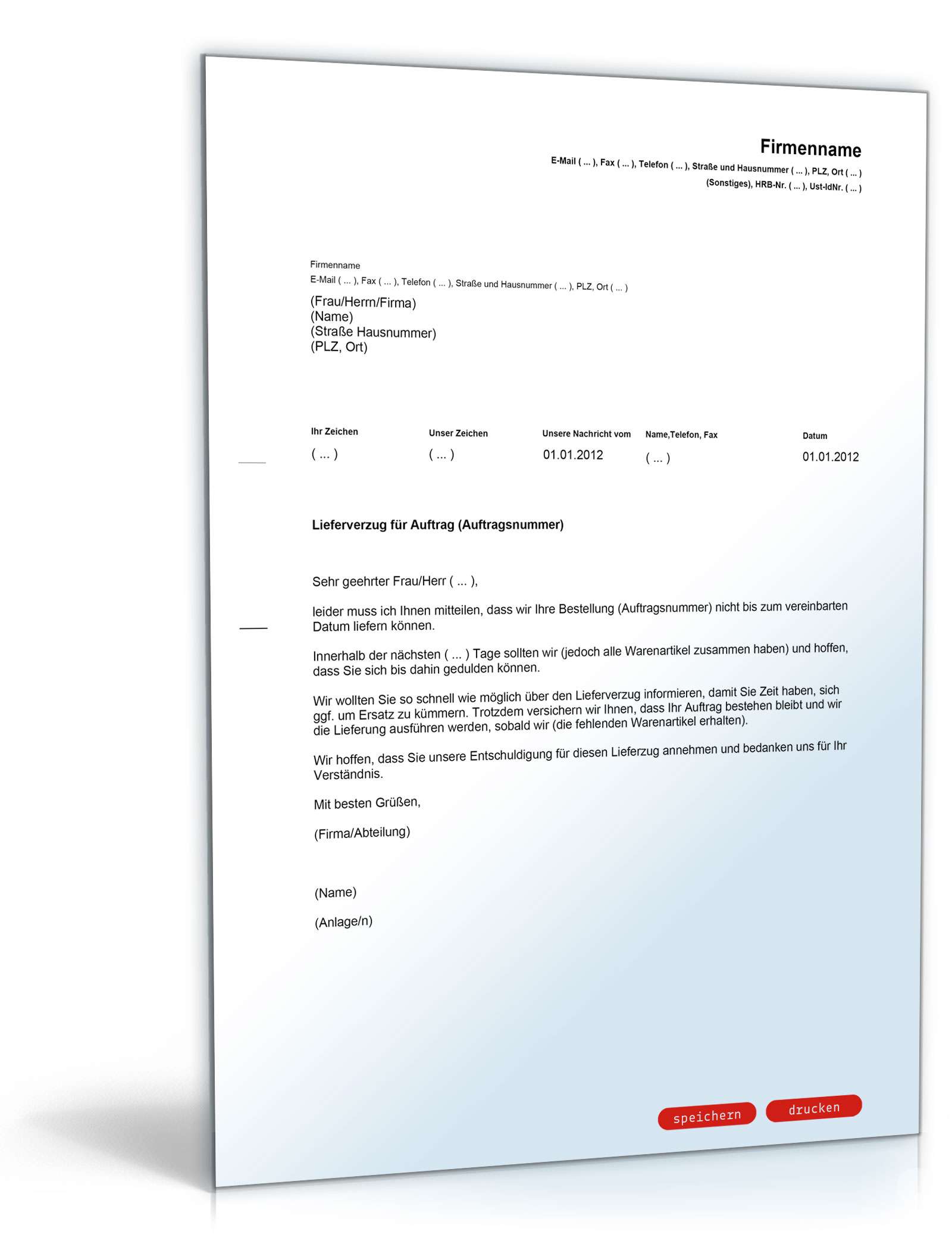 Entschuldigung wegen verspäteter Lieferung (englisch/deutsch) PDF. Seite: 2