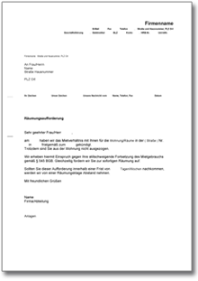 Aufforderung zur Räumung einer Mietwohnung Word