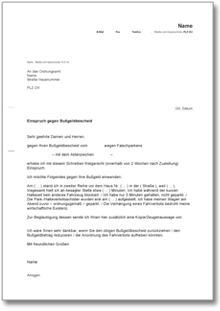 Einspruch gegen eine Anonymverfügung/Strafverfügung - Falschparken Word