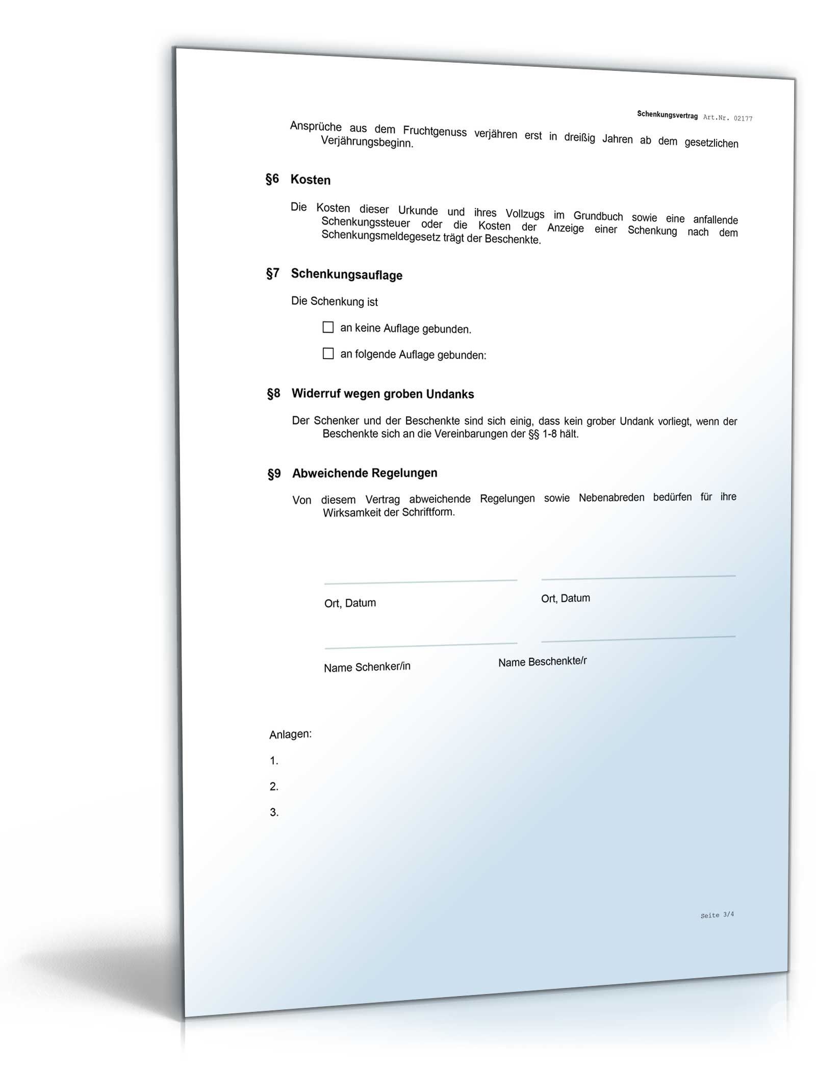 Schenkungsvertrag über eine bebaute Liegenschaft mit Fruchtgenuss Word. Seite: 4