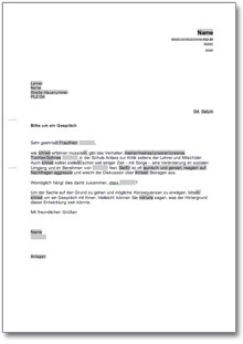 Bitte um ein Lehrer-Eltern-Gespräch Word