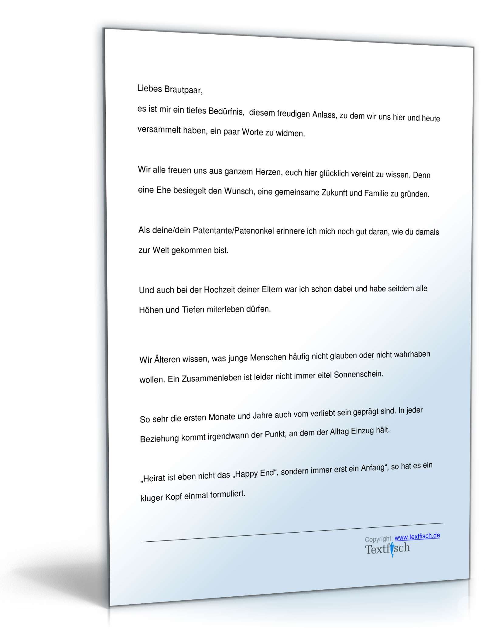 Hochzeitsrede - Patentante/Patenonkel des Bräutigams PDF. Seite: 2