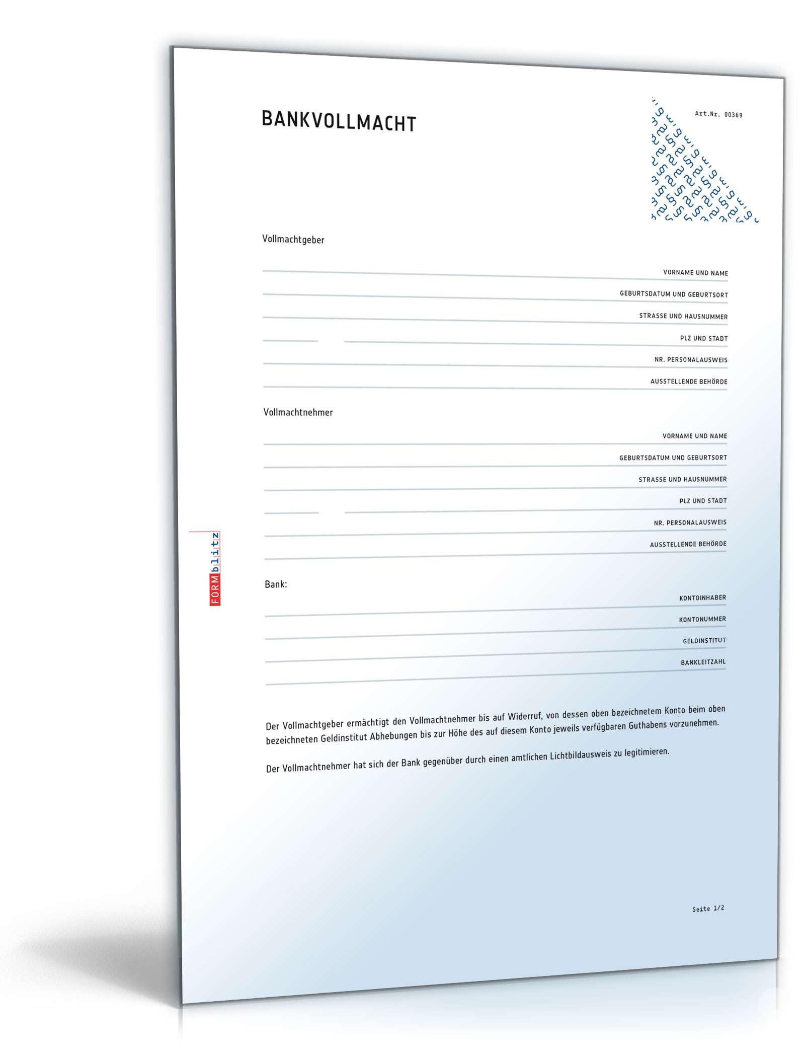 Bankvollmacht für Überweisung PDF