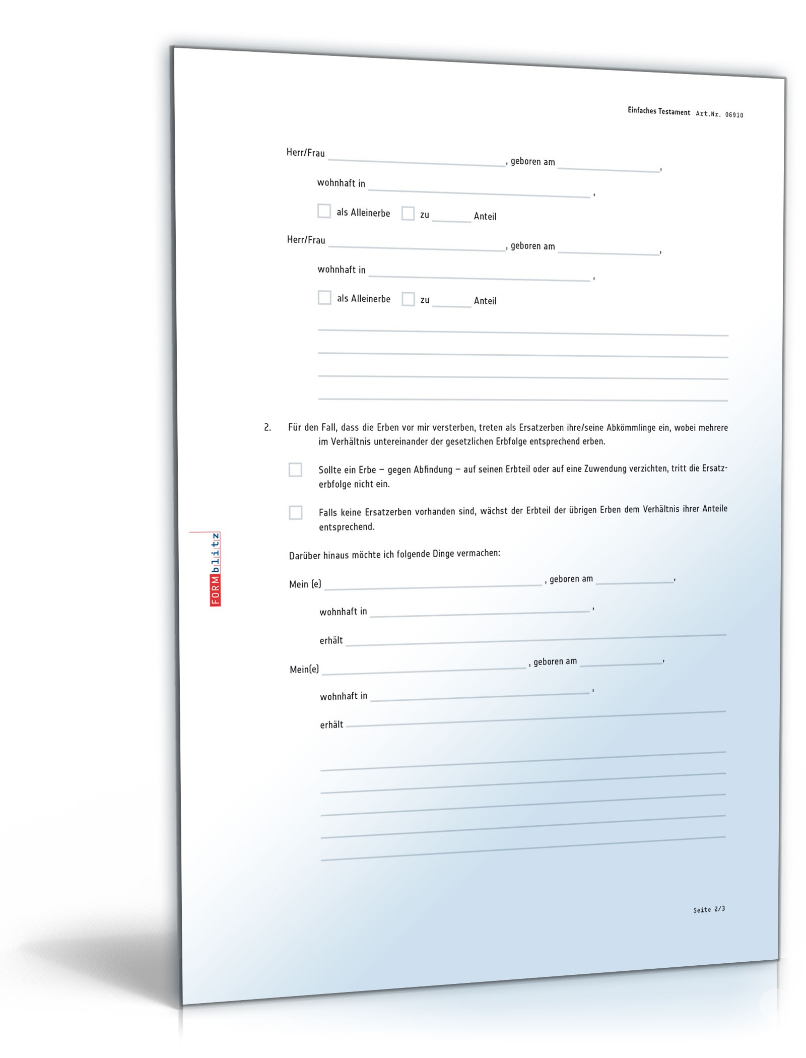 Einfaches Testament PDF. Seite: 2