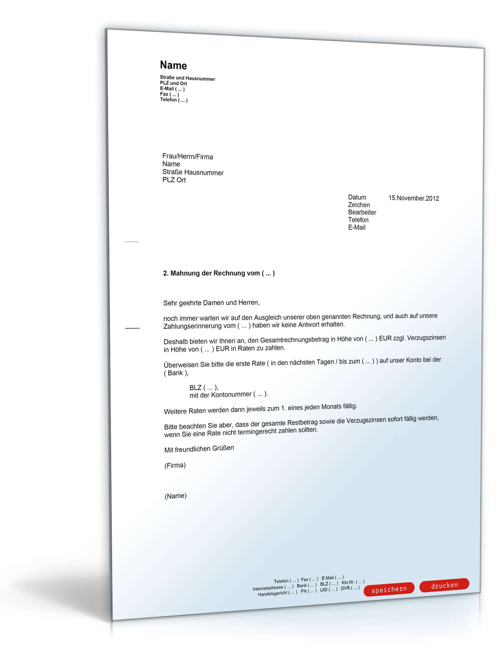 2. Mahnung mit dem Angebot von Ratenzahlung PDF