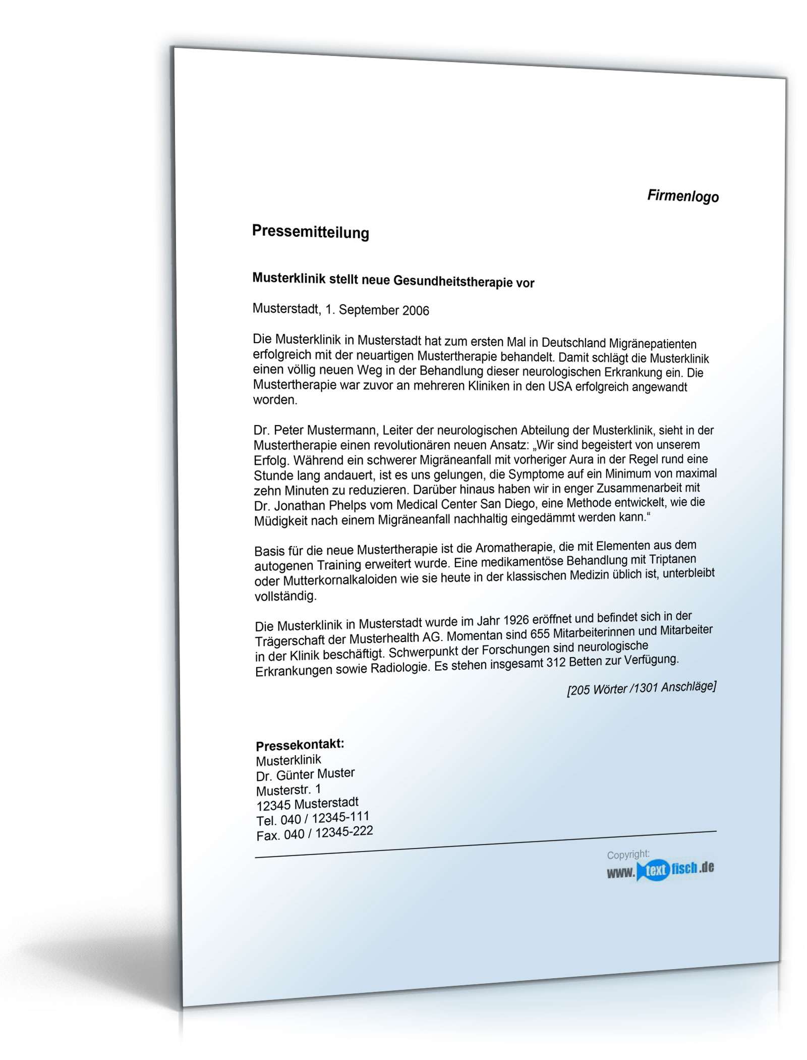 Pressemitteilung Vorstellung einer neuen Gesundheitstherapie