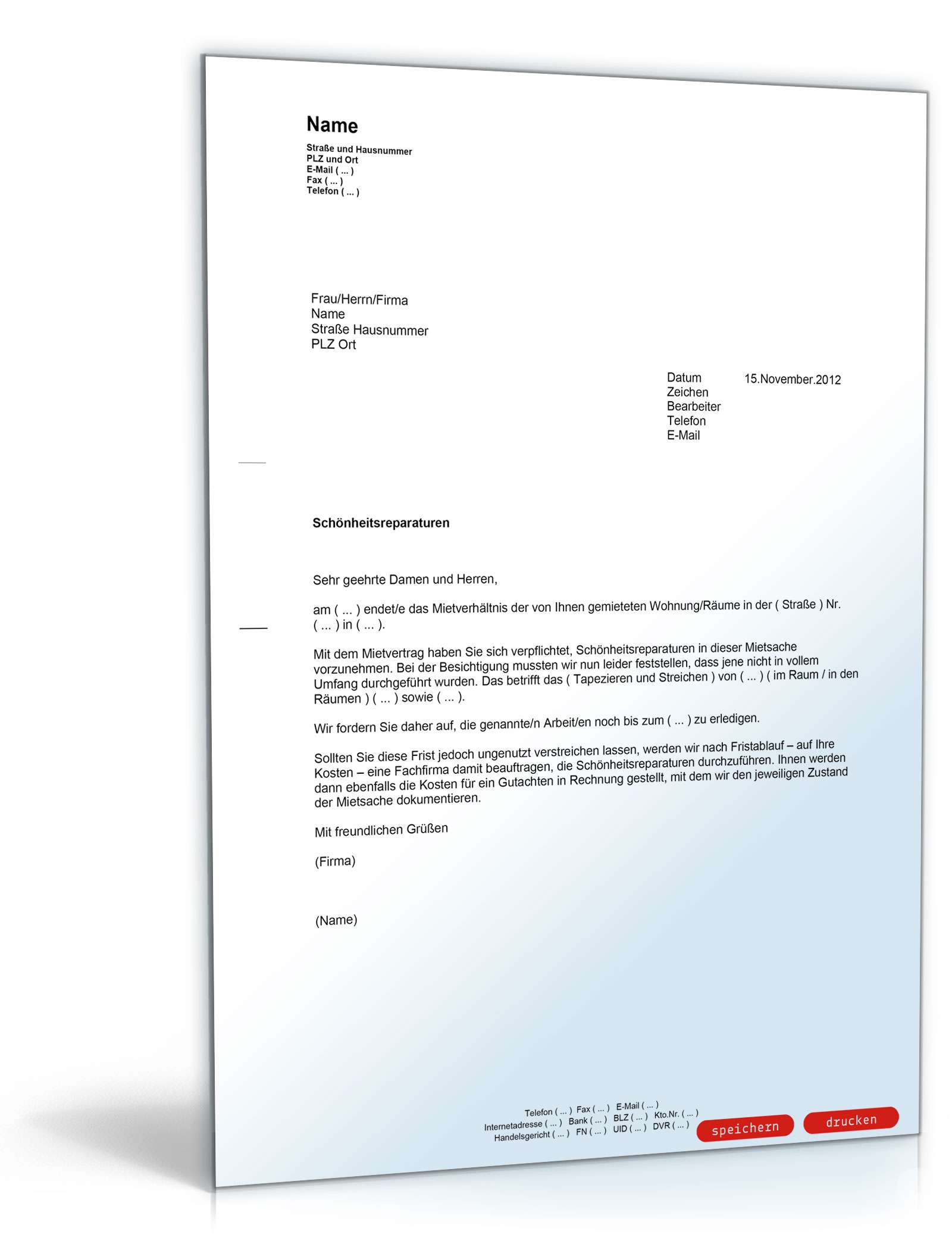 Aufforderung zur Durchführung von Renovierungsarbeiten PDF