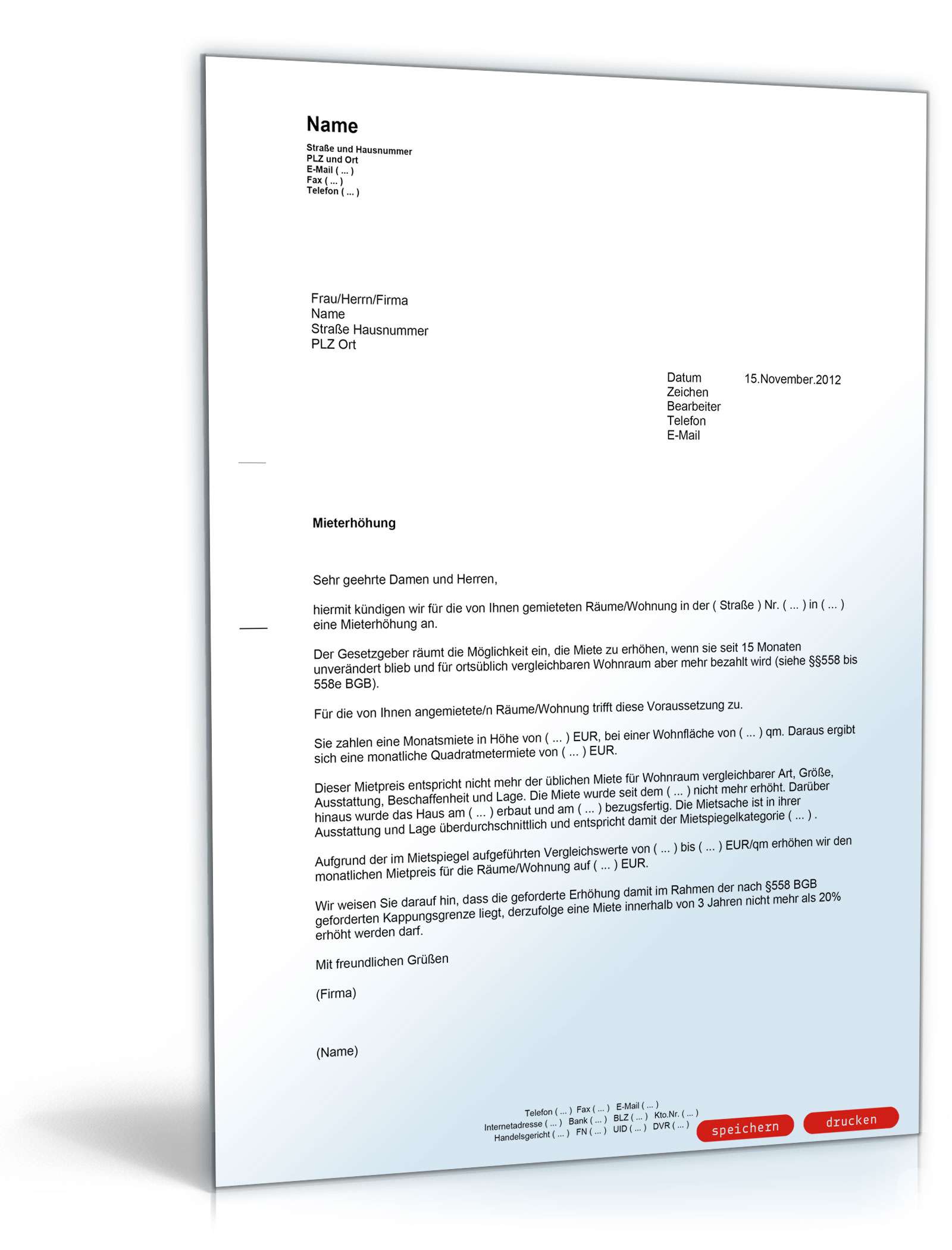 Ankündigung einer Mieterhöhung PDF