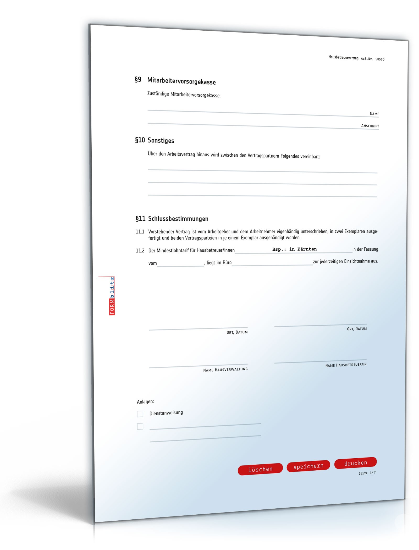 Hausbetreuervertrag PDF. Seite: 4