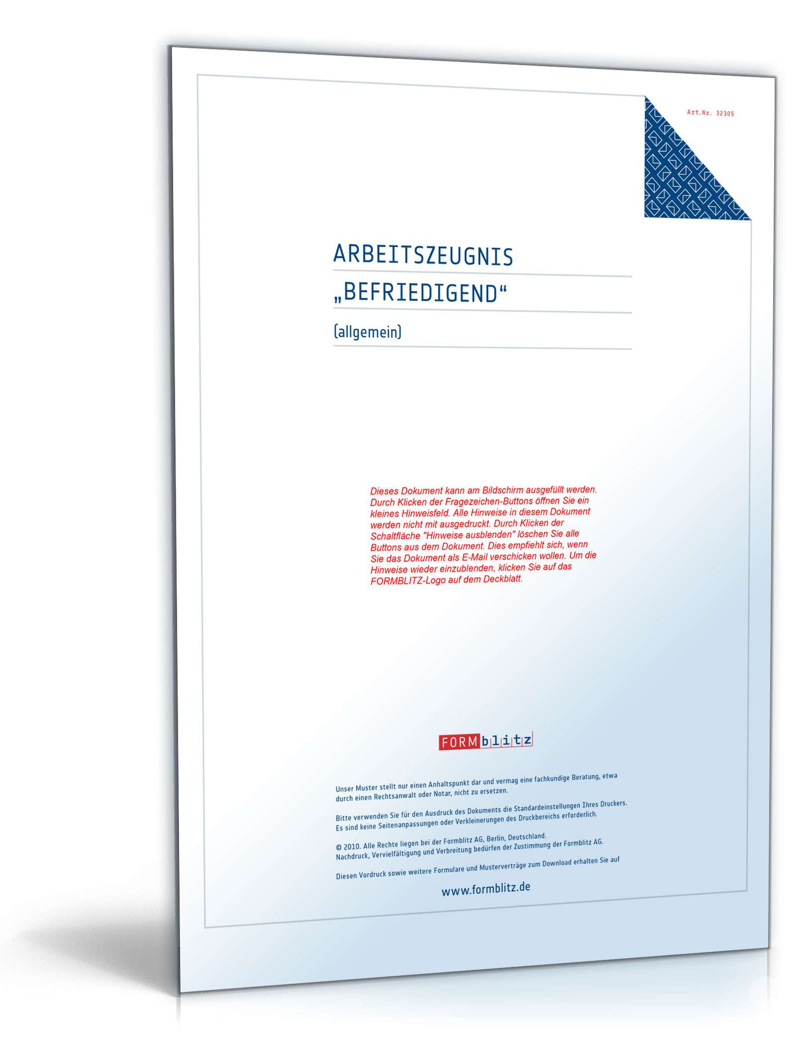 Dienstzeugnis Note Drei bzw. "Befriedigend" PDF