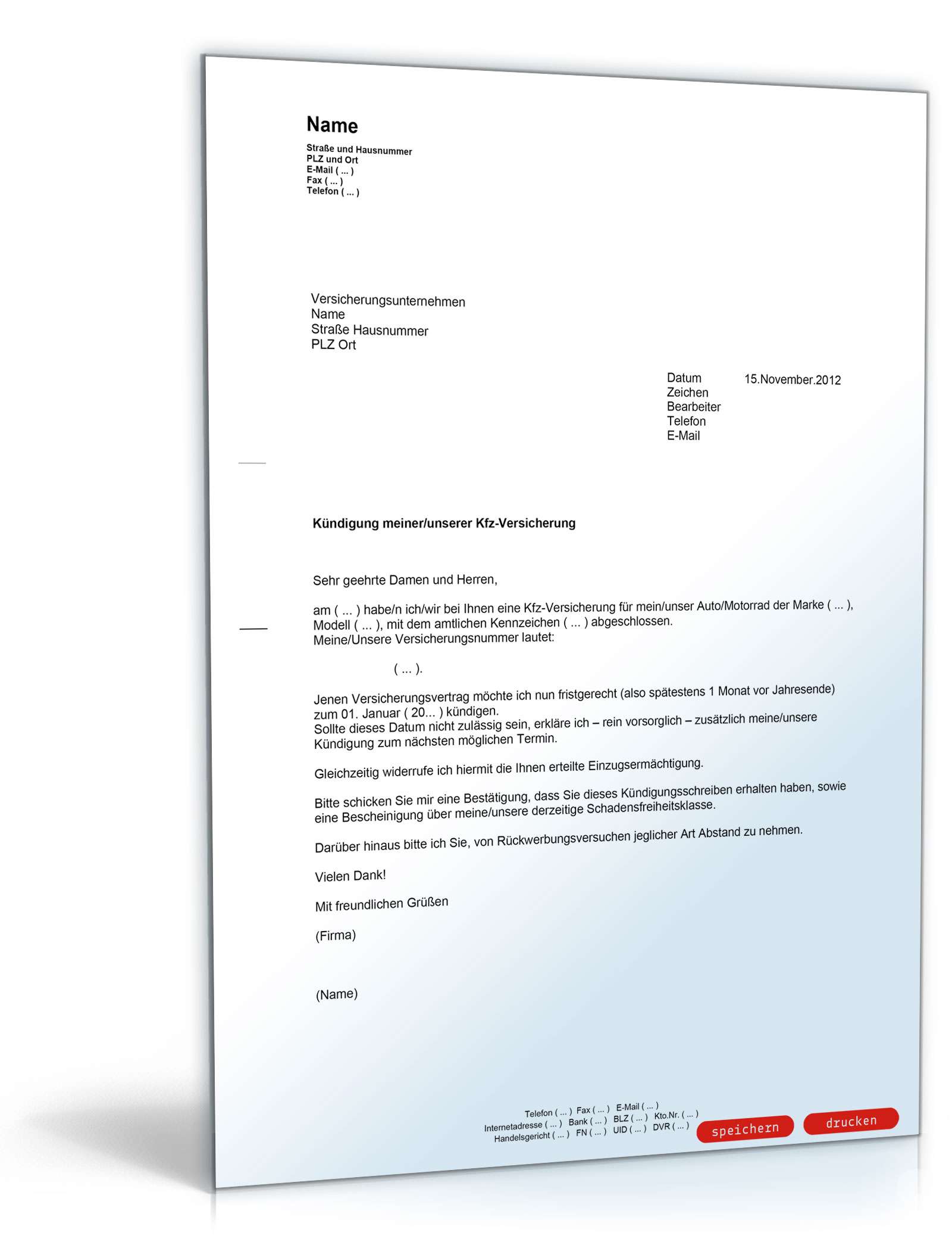 Kündigung Kfz-Haftpflichtversicherung PDF