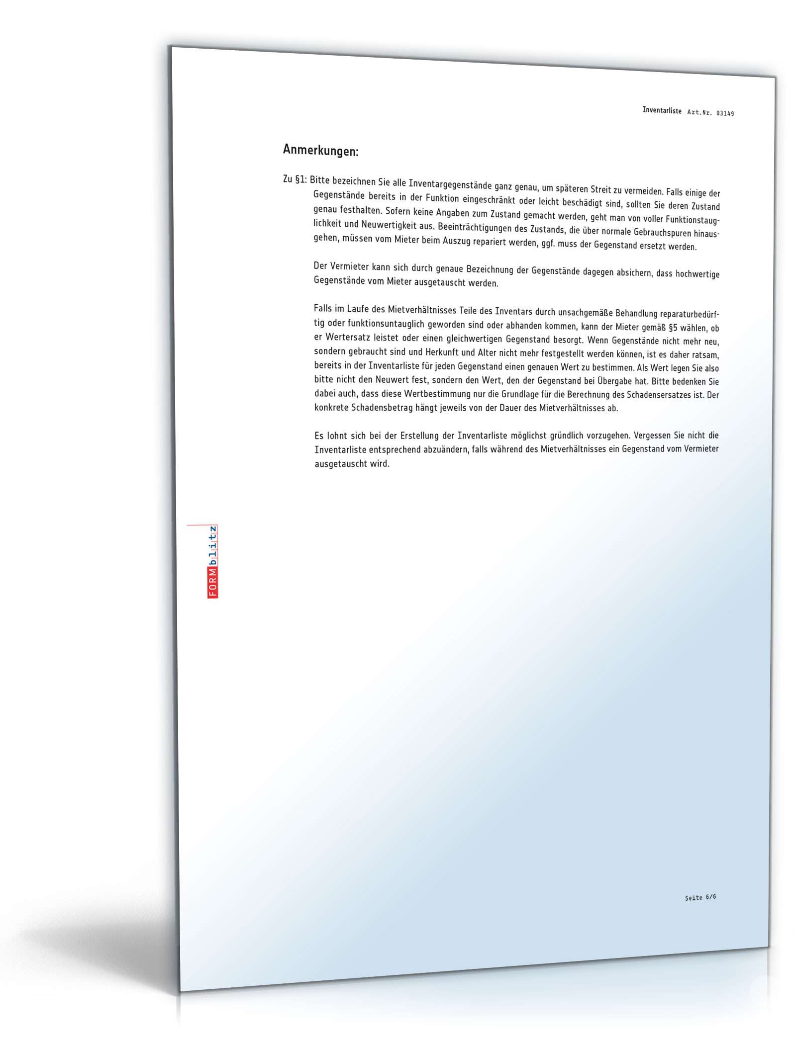 Inventarliste als Anhang zum Mietvertrag PDF. Seite: 6