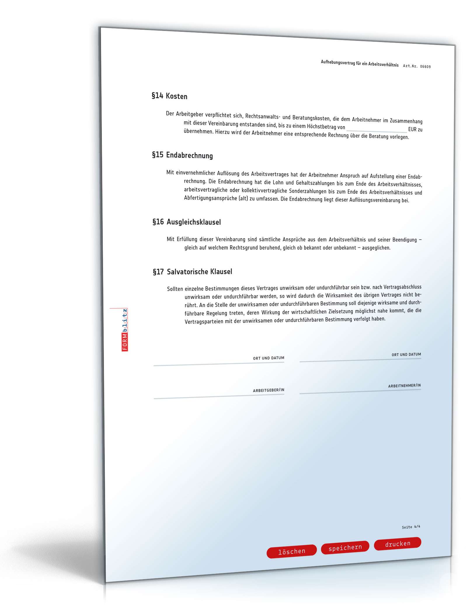 Aufhebungsvertrag für ein Arbeitsverhältnis PDF. Seite: 4