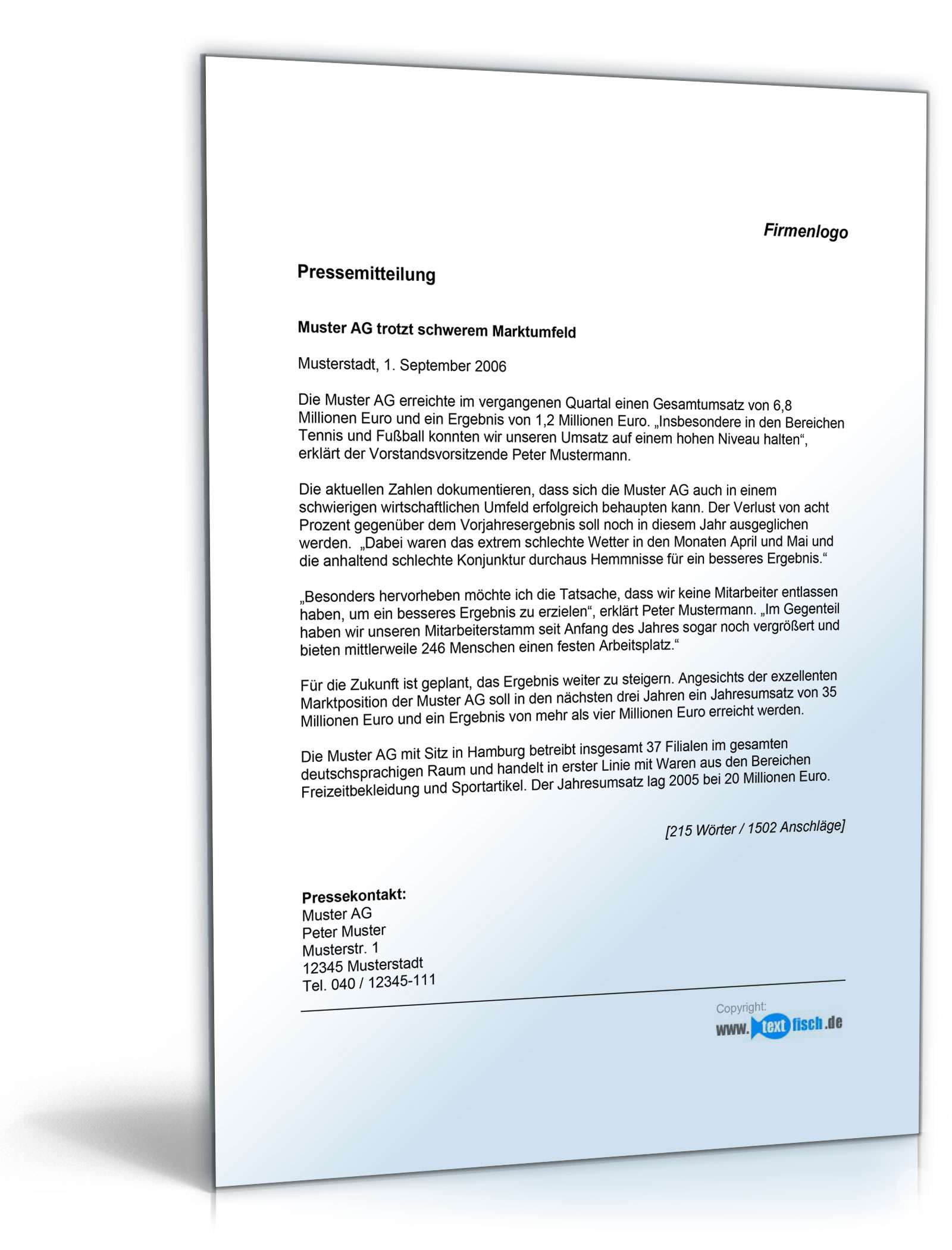 Pressemitteilung Verkündung der Geschäftsergebnisse (negativ) PDF