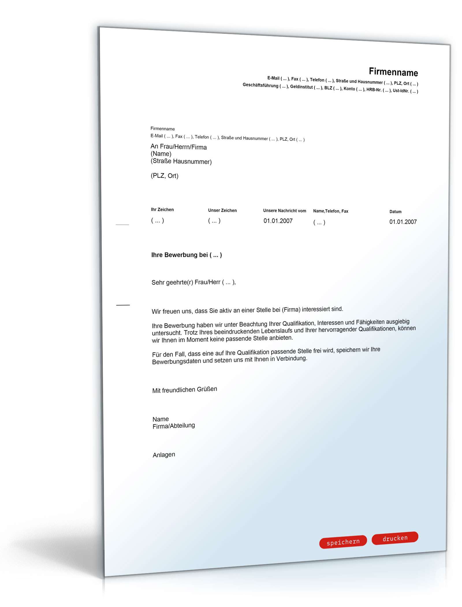 Absage einer Initiativbewerbung (Englisch/Deutsch) PDF. Seite: 2