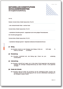 Notarielles konstitutives Schuldanerkenntnis mit Ausgleichsverpflichtung Word