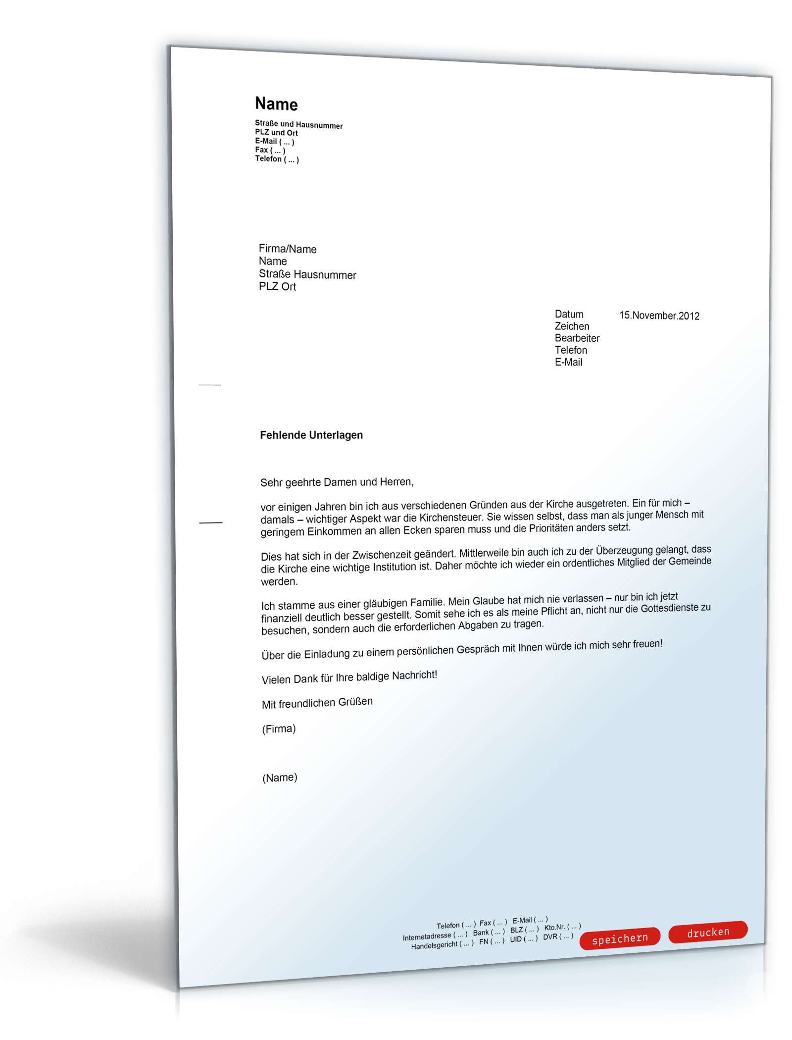 Antrag auf Wiedereintritt in die Kirche PDF