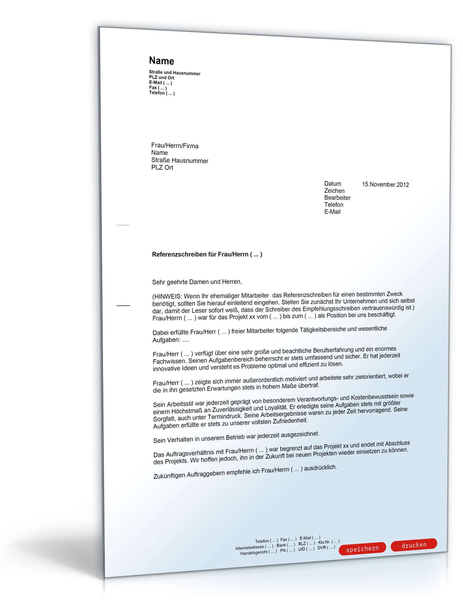 Referenzschreiben für Mitarbeiter PDF