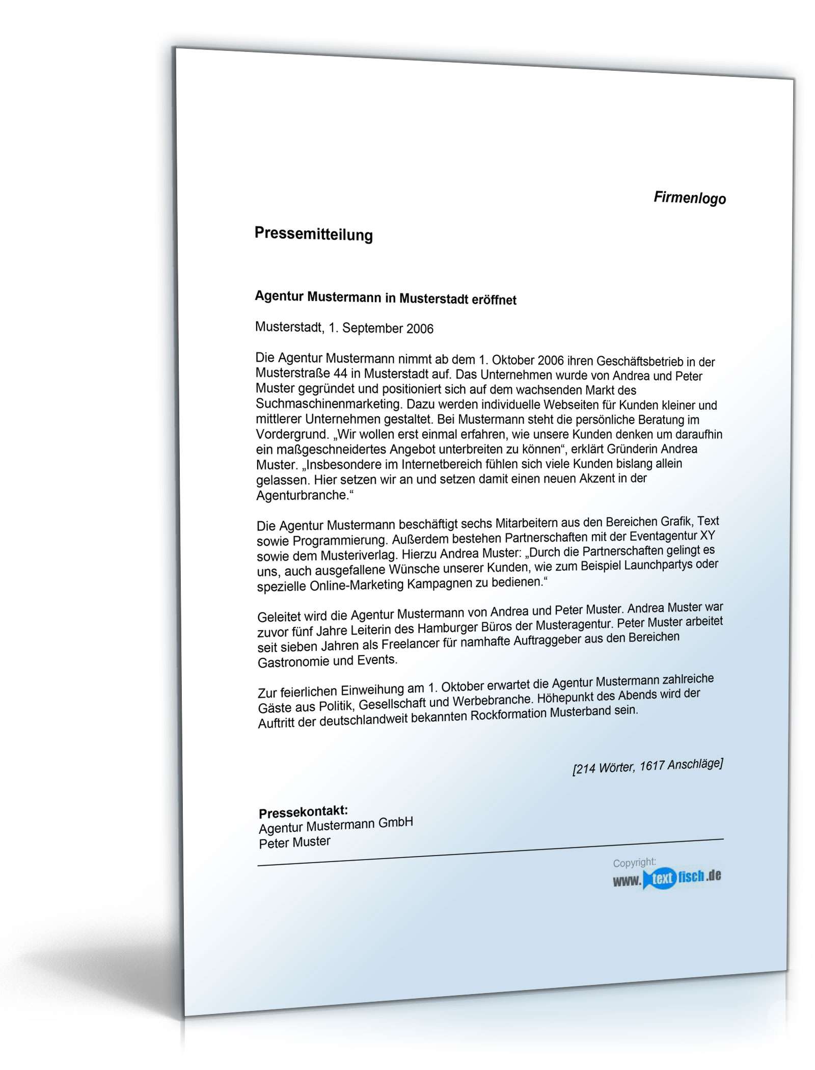 Pressemitteilung über die Neugründung einer Agentur