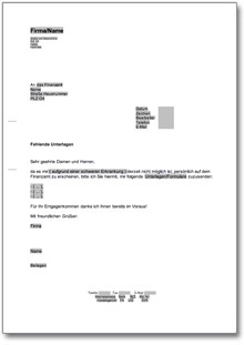 Bitte an das Finanzamt um Zusendung von Unterlagen / Formularen Word