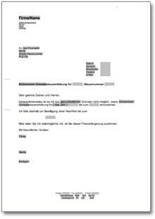 Antrag an das Finanzamt auf eine Nachfrist für die Steuererklärung Word
