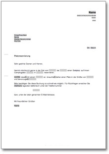 Reservierung eines Campingplatzes Word