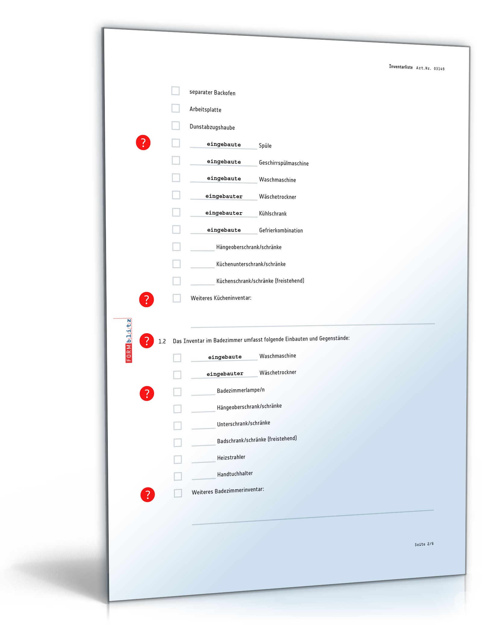 Inventarliste als Anhang zum Mietvertrag PDF. Seite: 2