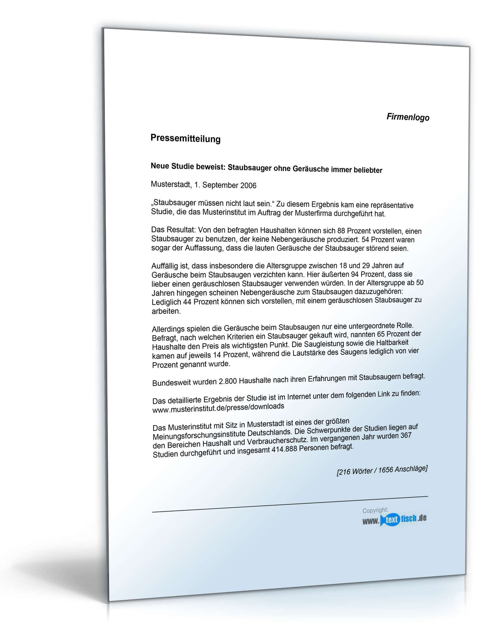 Pressemitteilung über Ergebnisse einer Studie