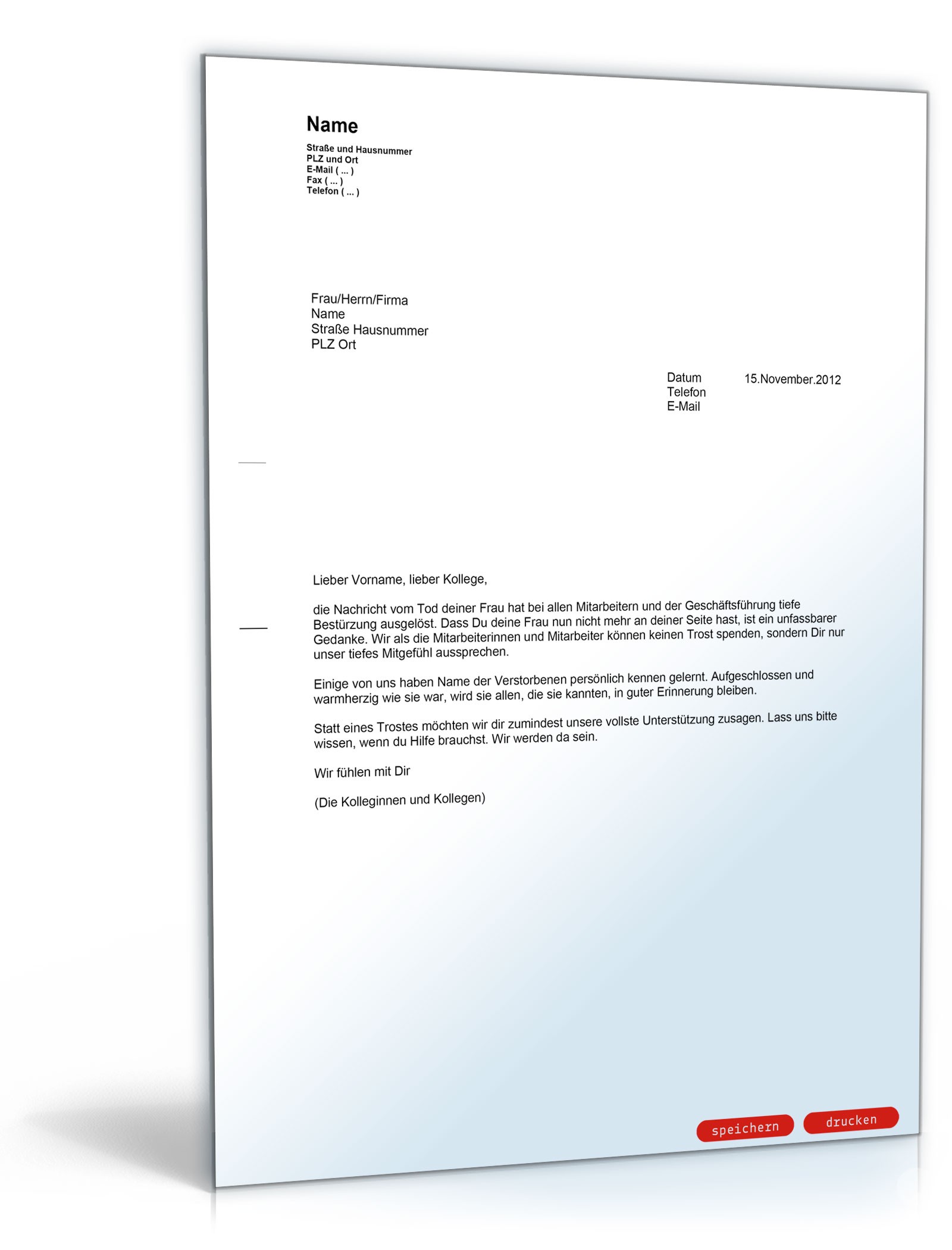 Kondolenzschreiben PDF