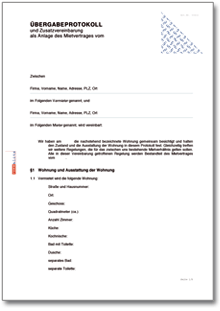 Übergabeprotokoll als Anlage zum Mietvertrag Word