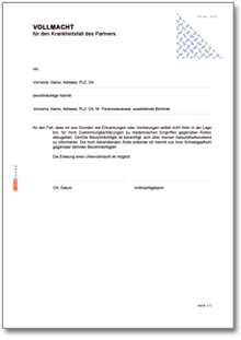 Vollmacht für den Krankheitsfall Word