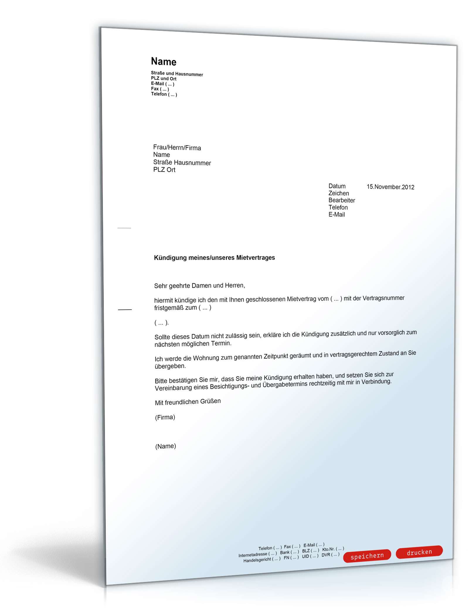 Fristgerechte Kündigung an den Vermieter PDF