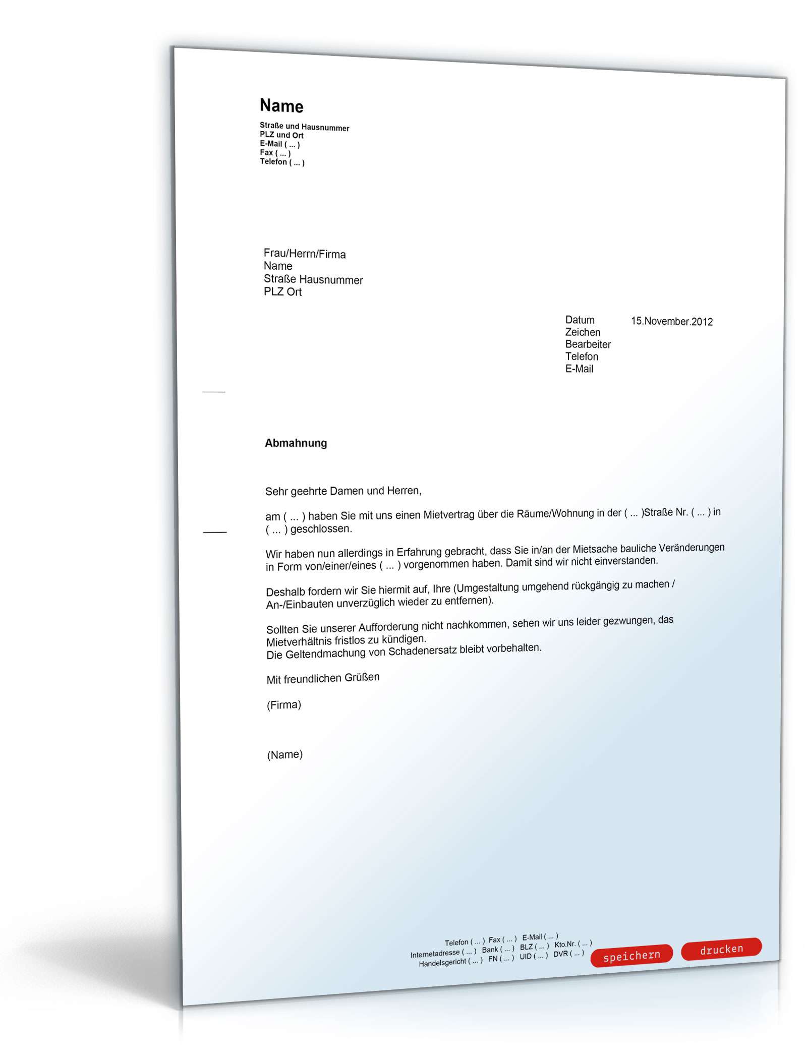 Abmahnung wegen ungenehmigter baulicher Veränderungen PDF