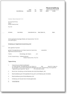 Einladung zu einer Eigentümerversammlung Word