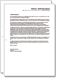 Praktikumszeugnis-Paket (Praktikant/in einer Multimedia-Agentur) Excel