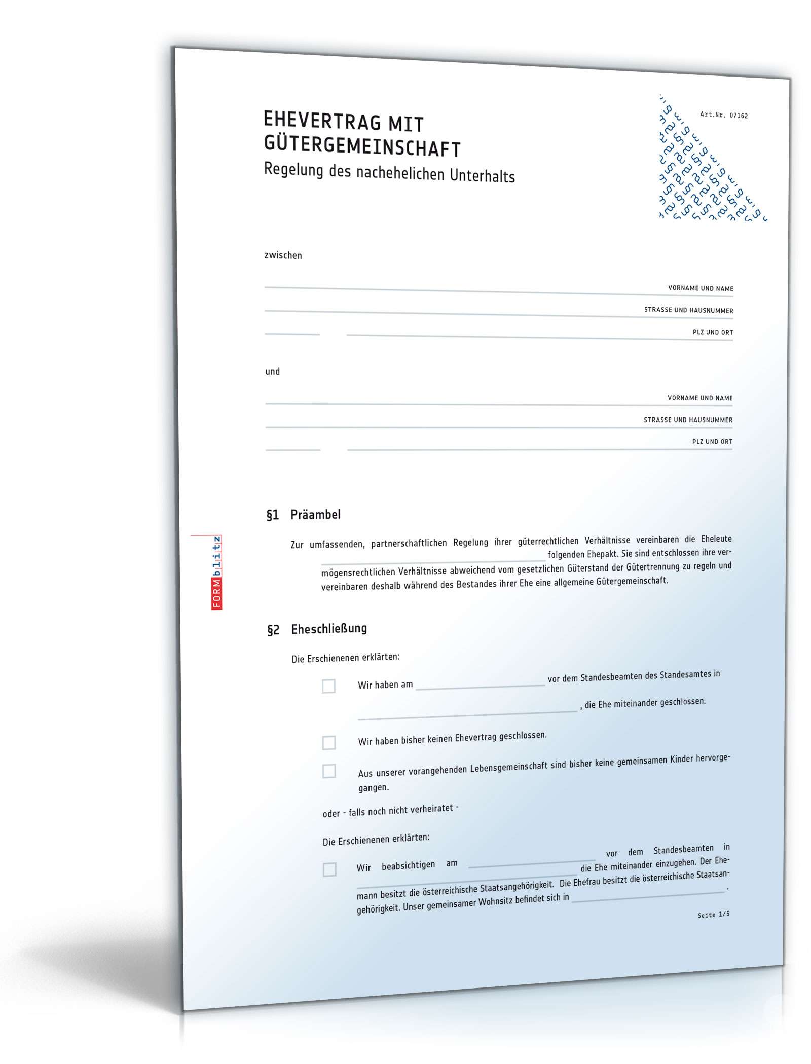 Ehevertrag mit Gütergemeinschaft PDF