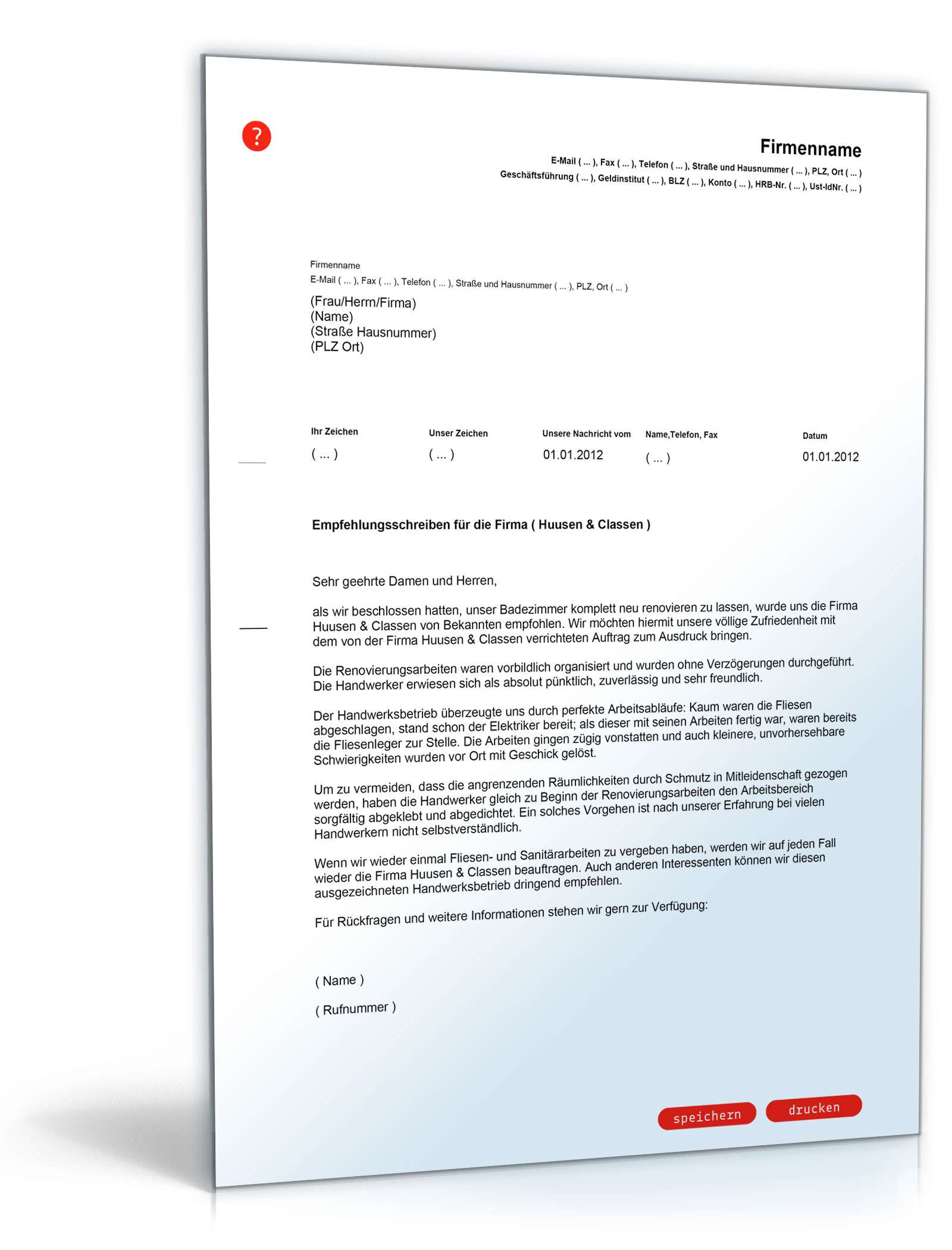 Empfehlungsschreiben für einen Handwerkerbetrieb PDF