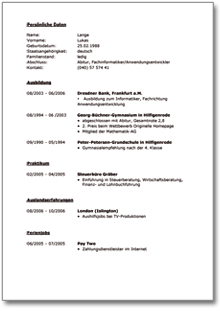 Lebenslauf (Maturant) Word
