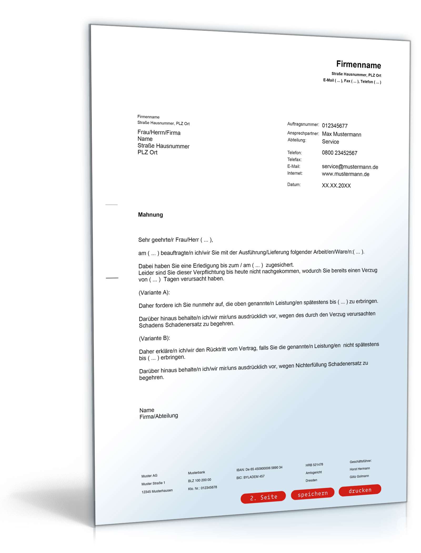 Fristsetzung bei Verzug einer Lieferung oder Dienstleistung PDF