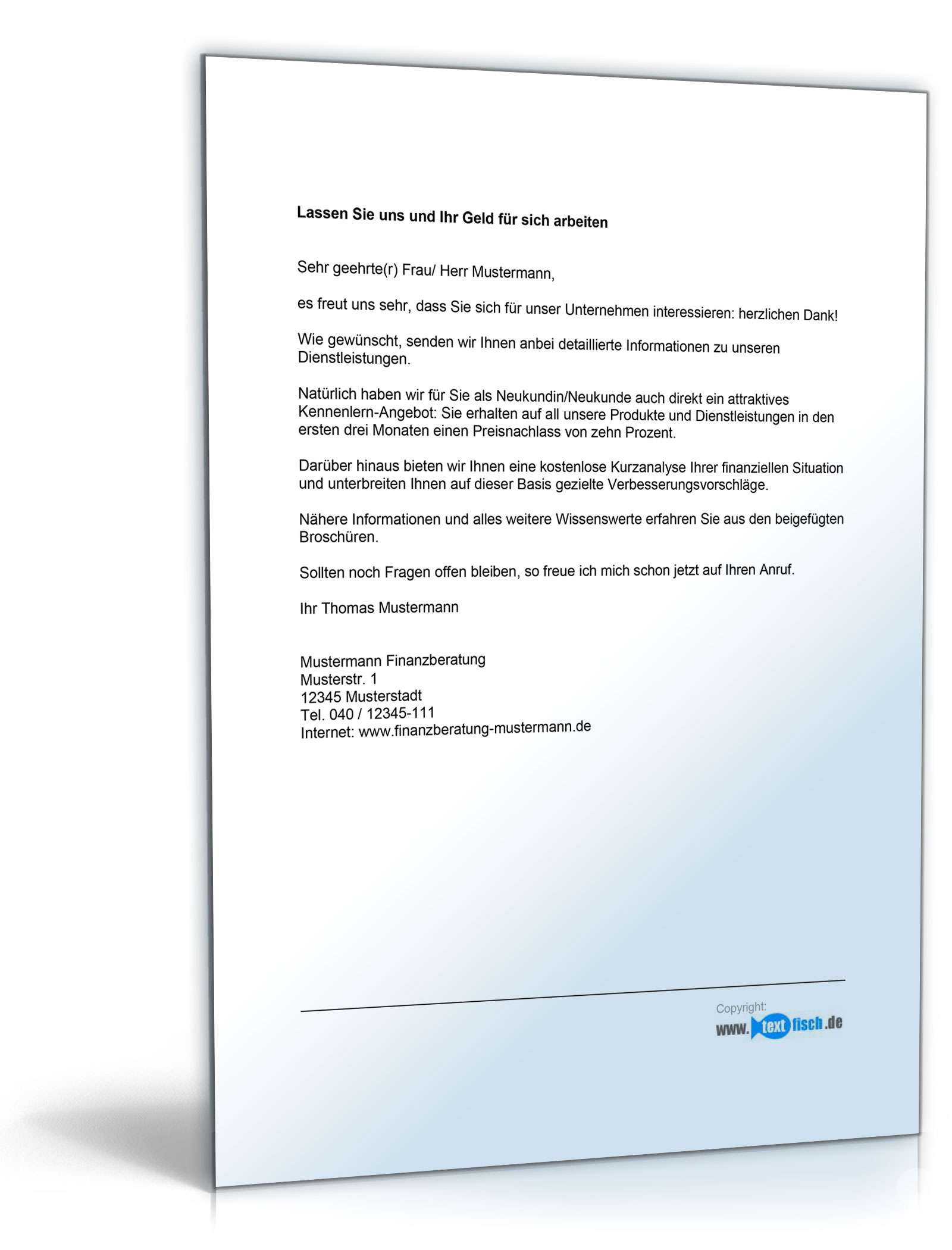 Werbebrief für einen Finanzberater